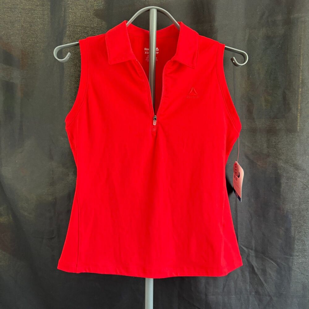 Reebok Red Sleeveless Quarter Zip Performance Polo XS NWT RBK Dry Golf Tennis